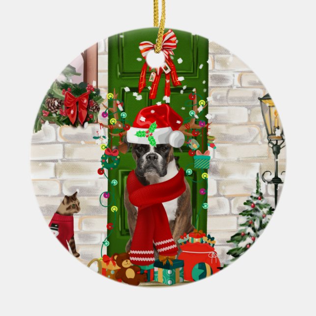 Adorno De Cerámica Navidades de Boxer Dog (Frente)