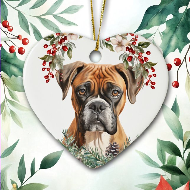 Adorno De Cerámica Navidades de Boxer Dog Holly Wreath (Subido por el creador)