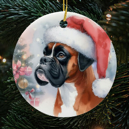 Adorno De Cerámica Navidades de Boxer Dog Santa Hat
