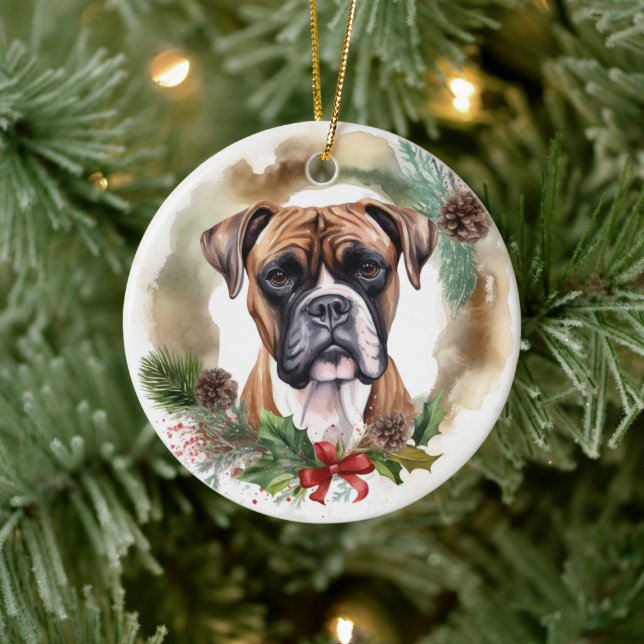 Adorno De Cerámica Navidades de Boxer Wreath Festimes Pup (Árbol)