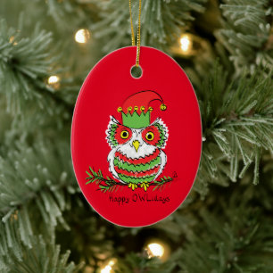 Adorno De Cerámica Navidades de búho Personalizado gracioso