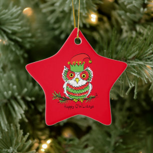 Adorno De Cerámica Navidades de búho Personalizado gracioso