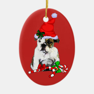Adorno De Cerámica Navidades de Bulldog Cute Santa English