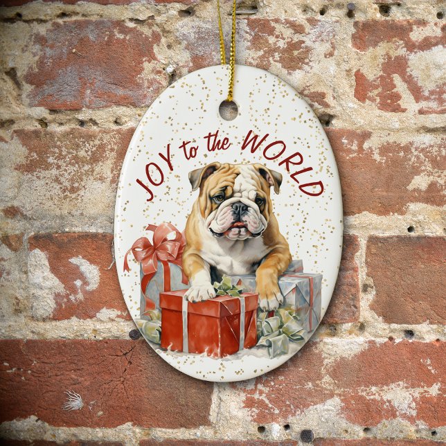 Adorno De Cerámica Navidades de bulldog dan alegría al mundo (Subido por el creador)