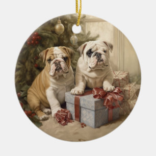 Adorno De Cerámica Navidades de Bulldog de época