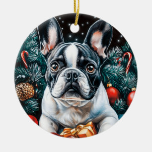 Adorno De Cerámica Navidades de Bulldog de Francia