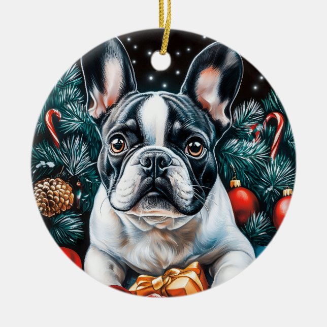 Adorno De Cerámica Navidades de Bulldog de Francia (Frente)
