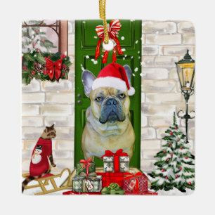 Adorno De Cerámica Navidades de Bulldog de Francia