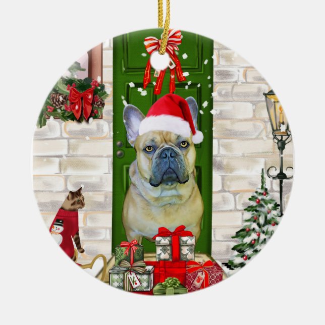 Adorno De Cerámica Navidades de Bulldog de Francia (Frente)