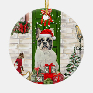 Adorno De Cerámica Navidades de Bulldog de Francia
