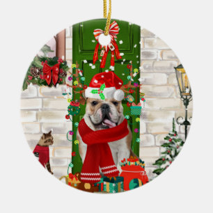 Adorno De Cerámica Navidades de Bulldog de Inglaterra