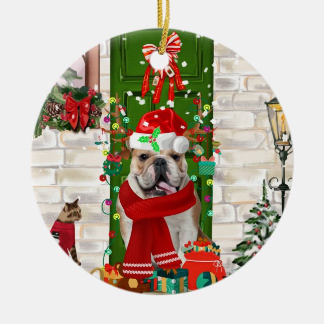 Adorno De Cerámica Navidades de Bulldog de Inglaterra (Frente)