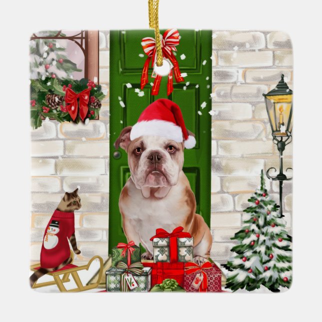 Adorno De Cerámica Navidades de Bulldog de Inglaterra (Anverso)