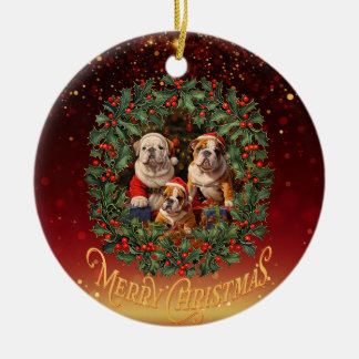 Adorno De Cerámica Navidades de Bulldog de Inglaterra
