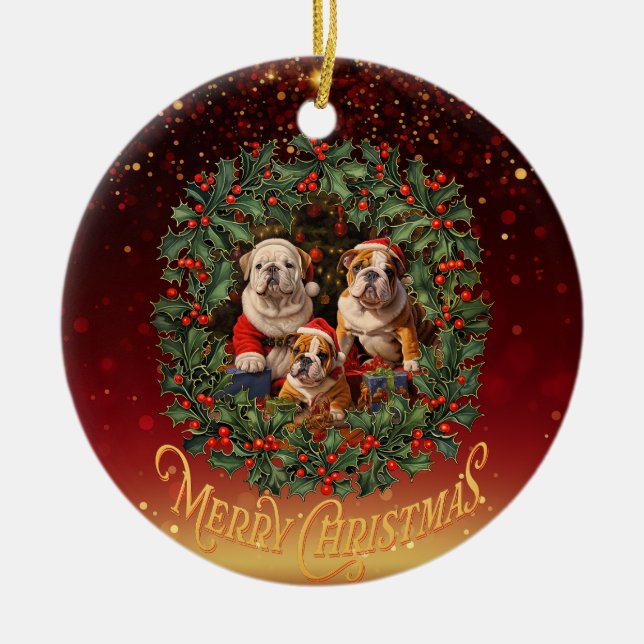Adorno De Cerámica Navidades de Bulldog de Inglaterra (Frente)