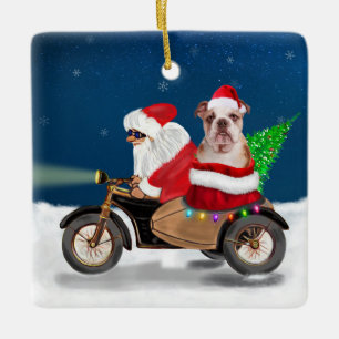 Adorno De Cerámica Navidades de Bulldog de Inglaterra Santa Claus