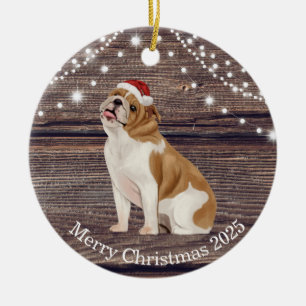 Adorno De Cerámica Navidades de Bulldog en inglés Cute Santa Hat