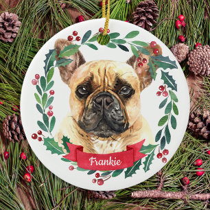 Adorno De Cerámica Navidades de Bulldog franceses elegante perro acua