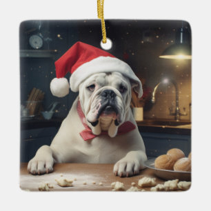 Adorno De Cerámica Navidades de Bulldog ingleses celebran vacaciones