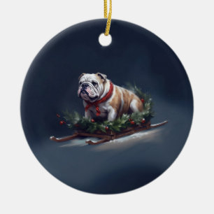 Adorno De Cerámica Navidades de bulldog nevan invierno