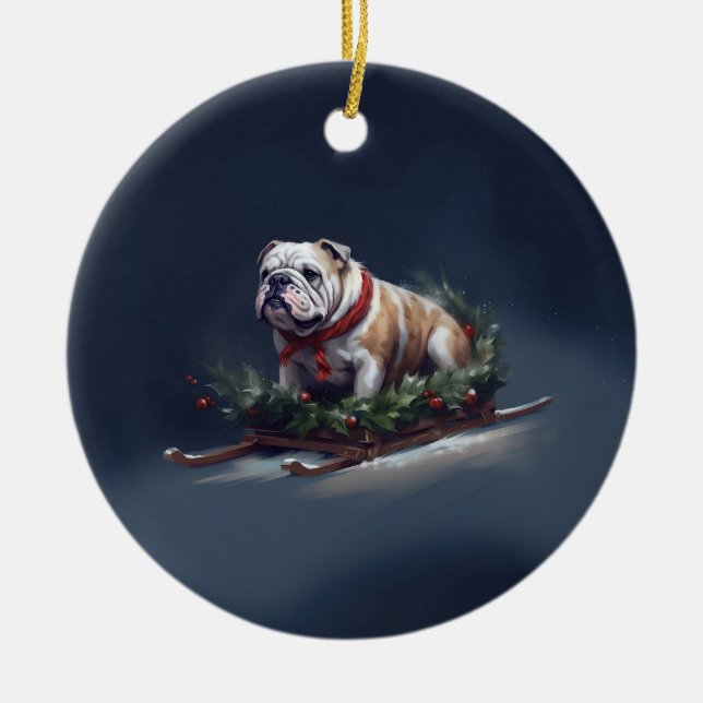 Adorno De Cerámica Navidades de bulldog nevan invierno (Frente)