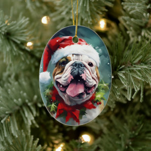 Adorno De Cerámica Navidades de bulldog pinchan arte
