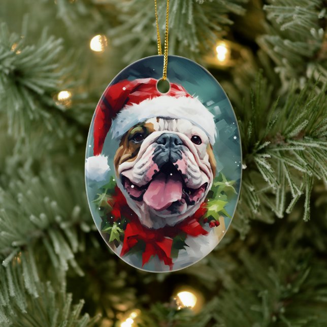 Adorno De Cerámica Navidades de bulldog pinchan arte (Árbol)