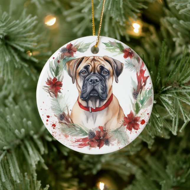 Adorno De Cerámica Navidades de bullmastiff Wreath Festimes Pup (Árbol)