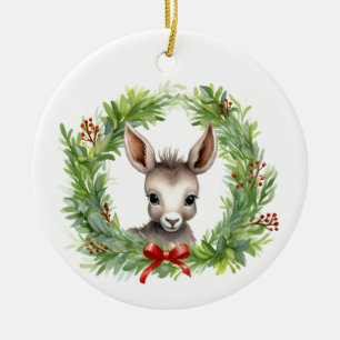 Adorno De Cerámica Navidades de burro con guirnaldas de vacaciones