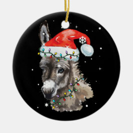 Adorno De Cerámica Navidades de burro iluminan el color de Santa Hat 