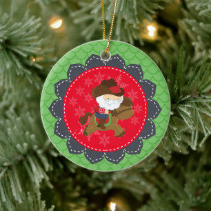 Adorno De Cerámica Navidades de caballos de Cowboy Santa Riding