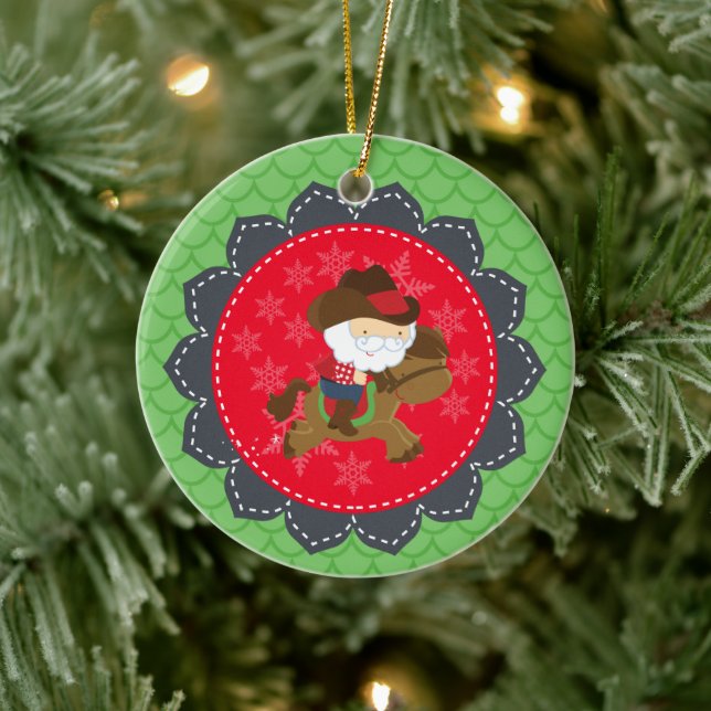 Adorno De Cerámica Navidades de caballos de Cowboy Santa Riding (Árbol)