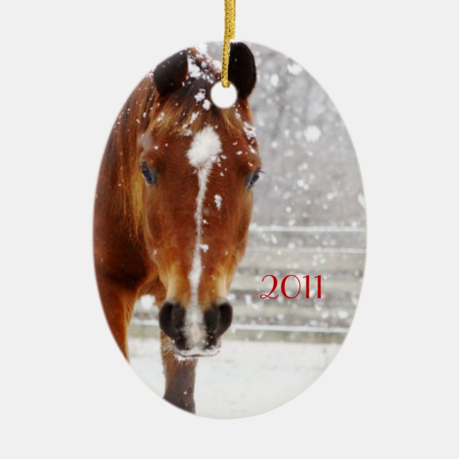 Adorno De Cerámica Navidades de caballos de invierno (Frente)