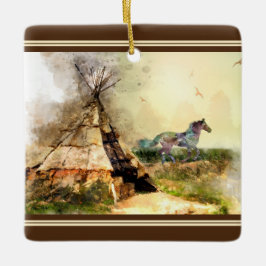 Adorno De Cerámica Navidades de Caballos Típicos y Pony Tepee Persona