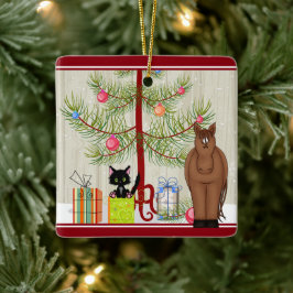 Adorno De Cerámica Navidades de caballos y gatitos curados y personal