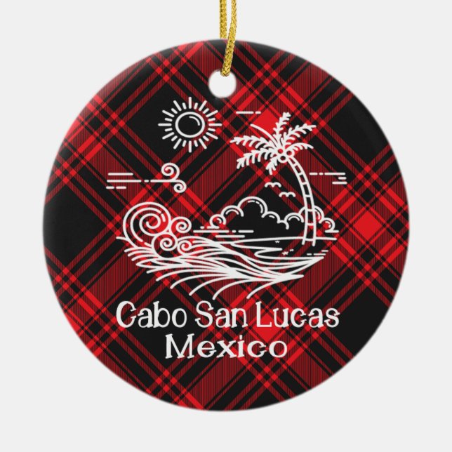 Adorno De Cerámica Navidades de Cabo San Lucas Red Tartán (Frente)