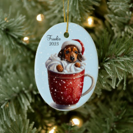 Adorno De Cerámica Navidades de Cacao Caliente de Dachshund