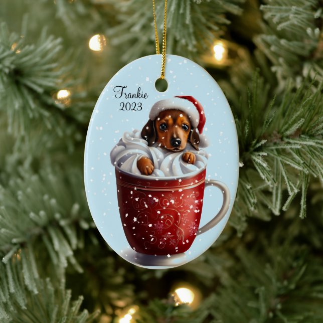 Adorno De Cerámica Navidades de Cacao Caliente de Dachshund (Árbol)