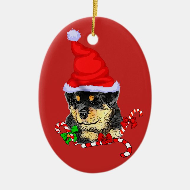 Adorno De Cerámica Navidades de Cachorro de Santa Rottweiler (Frente)