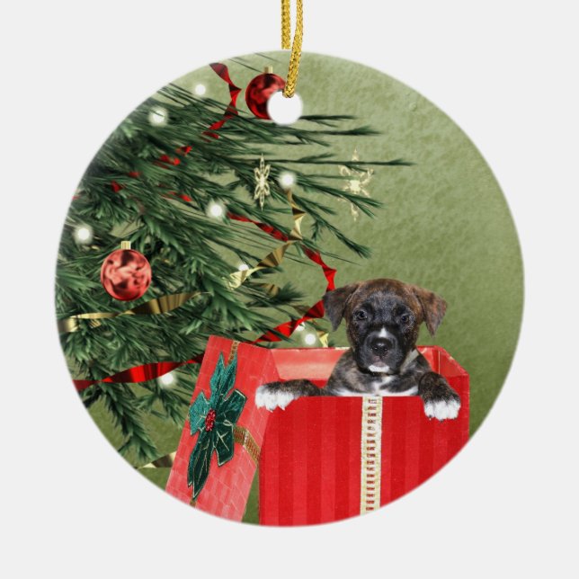 Adorno De Cerámica Navidades de Cachorros (Frente)