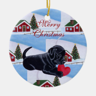 Adorno De Cerámica Navidades de Cachorros de Black Lab personalizados