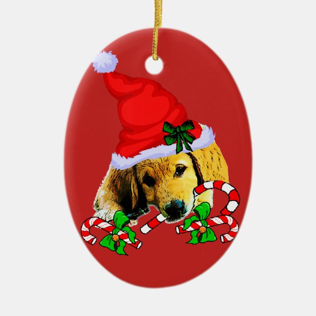 Adorno De Cerámica Navidades de Cachorros de Golden Retriever (Frente)