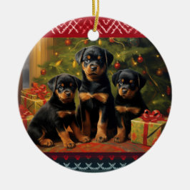 Adorno De Cerámica Navidades de cachorros de Rottweiler