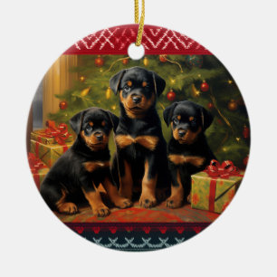 Adorno De Cerámica Navidades de cachorros de Rottweiler