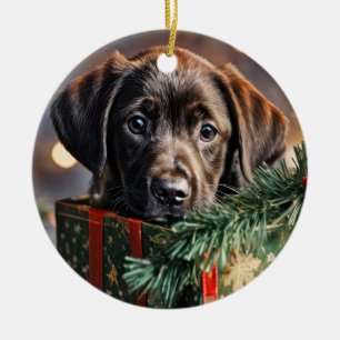 Adorno De Cerámica Navidades de cachorros del chocolate Labrador