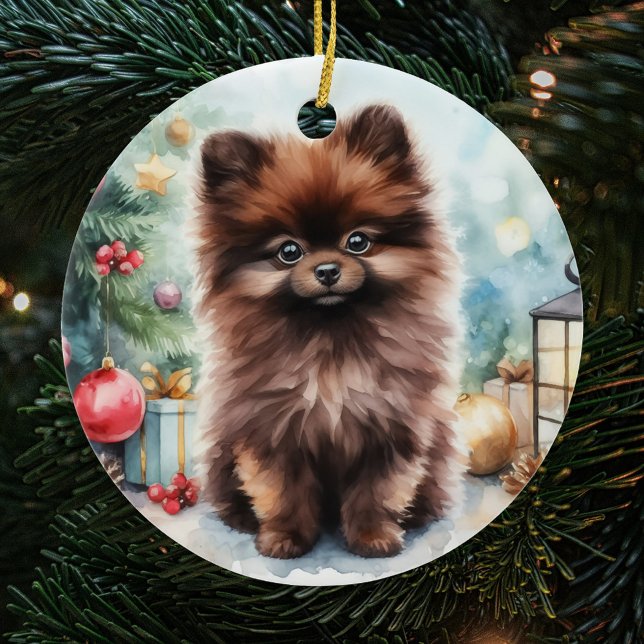 Adorno De Cerámica Navidades de cachorros panomeranos de chocolate (Subido por el creador)