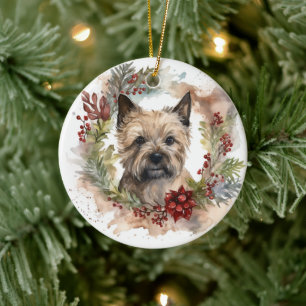 Adorno De Cerámica Navidades de Cairn Terrier en una presentación fes