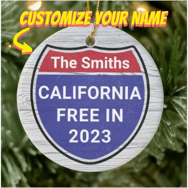 Adorno De Cerámica Navidades de California Free personalizado en 2023 (customize your ornament)