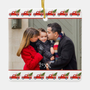 Adorno De Cerámica Navidades de Camión Rojo personalizado de foto fam