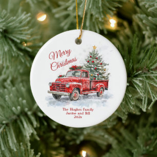 Adorno De Cerámica Navidades de Camión Rojo Vintage
